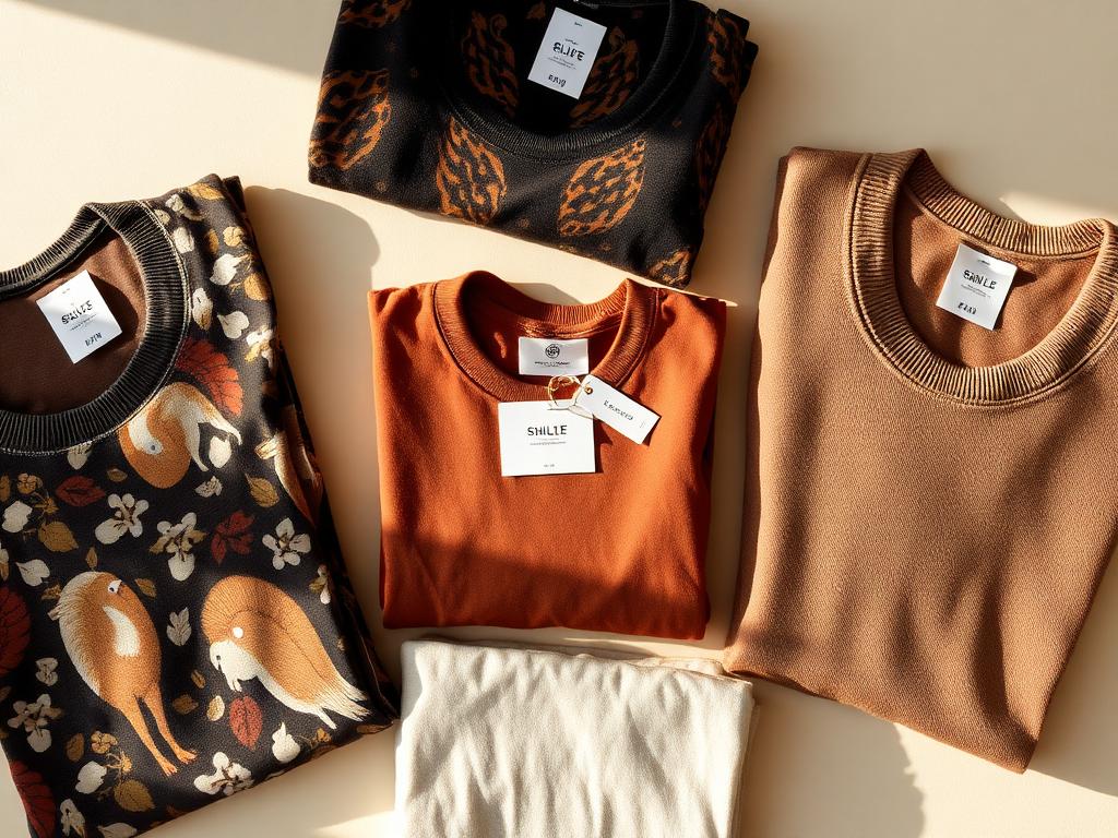Folded garments with size labels laid flat
